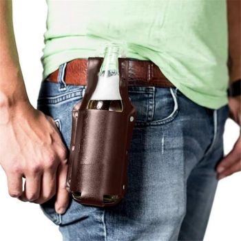 2 pack Beer Holster Classic - Leather, Beer Belt Climbing Beverage Holster Holder Portable（black + brown）
