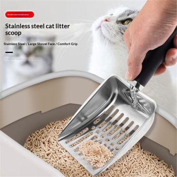 Cat Litter Scoop, Stainless Steel Sifter, Heavy Duty Poop Sifting, Kitty Metal Scooper, Kitten Poop Sifter, black