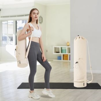 Yoga Mat Bag with Water Bottle Pocket and Bottom Wet Pocket, Exercise Yoga Mat Carrier Multi-Functional Storage Bag（only bag）