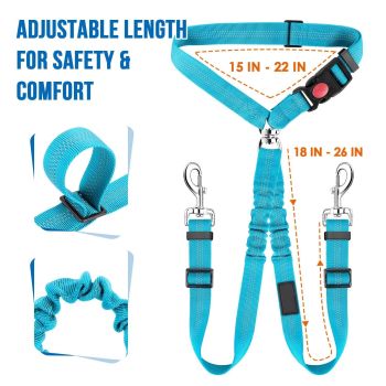 2 pack Double Dog Seat Belt, New Dual Pet Car Headrest Restraint Safety Seatbelt No Tangle Dog Leash Duty Adjust Elastic Bungee Puppy Lead Splitter Connect Harness in Vehicle Travel for 2 Dogs