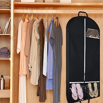 2 pack 50" Garment Bags for Travel and Clothes Storage with 2 Clear Pockets, Hanging Clothes Cover Suit Bag for Closet Storage with Handles for Suits, Dress, Coats (Black,only bag)