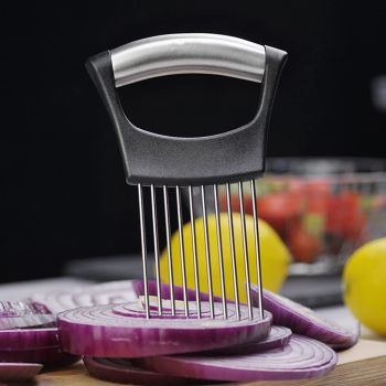 2 pack Onion Cut Tomato Slicer Lemon Handy Kitchen Slicing Tool With 10 Even Prongs For Onion Lemon Potato Tomato Slices And Can Be Used To Assist In Cutting Fish, Meat Or Loosen Meat (Black)