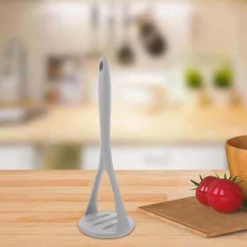 Silicone Potato Masher Kitchen Gadget Food Ricer for Smooth Vegetable and Fruit Puree with Comfortable Grip 10.4 Inch Design（gray）