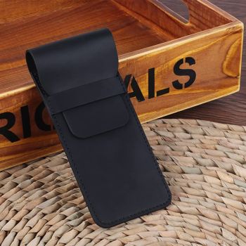 Leather Pen Case Pencil Pouch Holder Ballpoint Rollerball Pens and Pencils with Tuck in Flap,Classic Storage Gift, Black