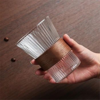 2 PCS Glass Coffee Mug 11.6oz with Bamboo Sleeve,Espresso Cups Drinking Cup set, Home Essential Glass Tumblers for Beer, Cocktail, Tea and Latte Clear