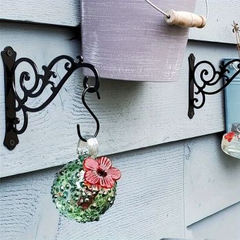 2 Pieces 9.65- Inch Outdoor Indoor Small Decorative Iron Wall Hooks for Hanging Lanterns Solar Lights Hummingbird Feeders Wind Chimes Hangers, Black