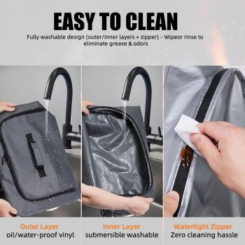 BBQ Blanket for Resting Meat, Leak-Proof Insulated Meat Resting Bag, 270° Top Opening for Large Briskets, Turkey, Washable Smoker Accessories Gifts for Men or BBQ Lovers - 21in