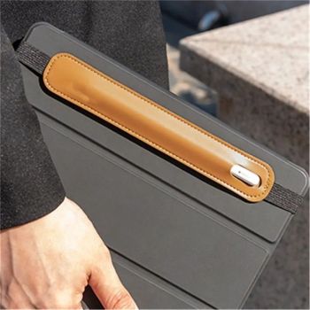 2 pack Pencil Holder Compatible with Pencil Sling Sleeve PU Leather Pouch Case Pocket Accessories Elastic Band Fit Notebook/Tablets - light brown（Excluding pencils）
