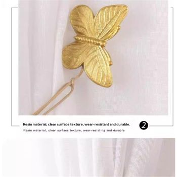 Curtain Tie Magnetic, 1 Pair Vintage Butterfly Resin Flower Curtain Drapery Holdback Retro Window Curtain Decorative Buckle Holder for Home Office Cafe Balcony, Gold