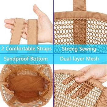 Mesh Beach Tote Bags for Womens, Causal Pool Bags for Swimming Pools Vacations Beach Essentials, brown