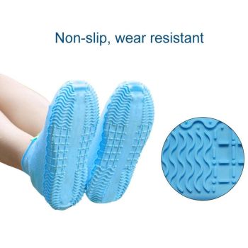 Silicone Waterproof Shoe Covers, Upgrade Reusable Overshoes with Zipper, Resistant Rain Boots Non-Slip Washable Protection for Women, Men (M, Blue)