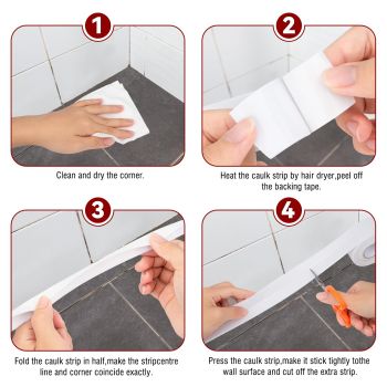 2 roll White Waterproof Caulk Tape, Self-Adhesive for Toilet, Tub, Kitchen, Corners,Bathroom Surfaces, Easy Application, 3.2m*3.8cm