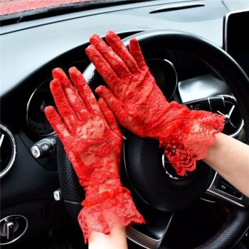 2 pairs Ladies Lace Gloves for Women Tea Party Elegant Short Courtesy Gloves for Wedding Dinner Opera Parties（red,Only gloves）
