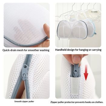 3Pcs Bra Wash Bags for Laundry Lingerie Brassiere Bag bra washing protector holder for Washing Machine (gray, A to C Cups)