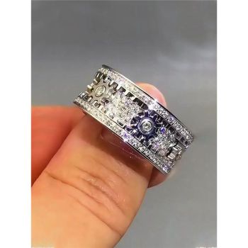 Spinner Ring for Men - Copper inlaid gear rotating ring - Rotating Mechanical Ring for Couples - Silver（9）