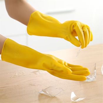 2 Pair Reusable Household Gloves, pvc Dishwashing gloves, Extra Thickness, Long Sleeves, Kitchen Cleaning, Working, Painting, Gardening, Pet Care (Size M, Yellow)