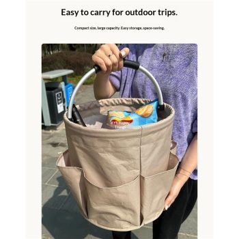Garden Tool Organizer Bag Collapsible Tool Bag Foldable Tool Organizer Outdoor Camping Garden Harvest Basket Cleaning Supply Caddy with Handle for Home Bathroom Storage Bath Wash Bag（khaki）