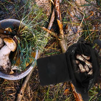 2 pack Mushroom Foraging Bag w/ Pouch & Basket - Mesh Harvesting Bag for Mushroom, Fruit & Vegetable Hiking & Camping（black,Only 2 storage bags）
