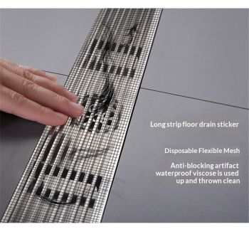2 pack Disposable Hair Catcher Shower Drain Mesh Stickers, DIY Shower Drain Cover Hair Catcher for Any Length, 10m Hair Stopper for Linear Shower Drain with Removal Tool, 10cm Width