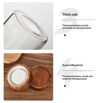 1300 ml Clear Glass Storage Canister with Airtight Wooden Screw Lid, Large Tall Cute Decorative Glass Food Container Jar for Coffee,Spice,Candy,Salt,Cookie,Condiment,Pepper（Storage tank only）