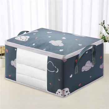 3 Pcs Foldable Storage Bag Organizer with Reinforced Handle,Clear Window,Zipper Closure,Moving Bags and Storage Containers for Bedding,Comforters,Clothing,Navy Blue.（only bags）