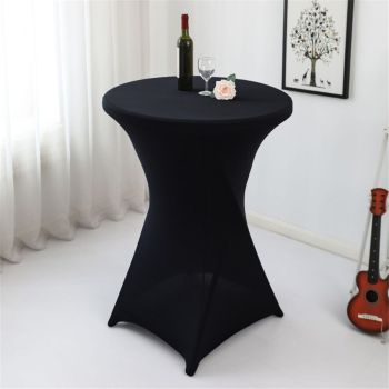 24x43 Inch Black polyester Cocktail Table Cloth Fitted Round Bar Table Stretch Highboy Cocktail Table Covers for Banquet Outdoor Party Wedding Bar Round Bottom Black