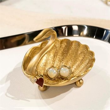 Swan Brass Jewelry Dish Tray,Gold Decorative Ring and Trinket Holder-Decorative Trinket Dish for Rings Earrings Necklaces Bracelet Watch Keys, Birthday Mother's Day Gift（only Fruit Plate）