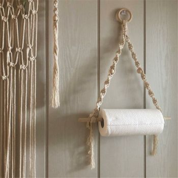 2 pack Paper Towel Holder - Paper Towel Hanging for Kitchen Bathroom, Kitchen, Washroom, Hand -Woven Home Decor Wall Hanging Shelf