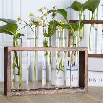 Glass Plant Propagation Station with 5 Test Tubes Planter Vase with Wooden Stand Birthday Gifts for Women Mom Plant Lovers