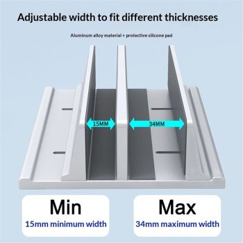New Vertical aluminum alloy Laptop Stand, Adjustable 2 Slot Aluminum Desktop Holde, Fits Gaming Laptops (Silver)