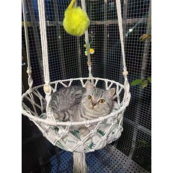 Cat Hammock Bed,Handwoven Hanging Cat Bed with Hanging Kit for Indoor Outdoor Home Decor Ceiling Catio Swing for Playing Sleeping Climbing and Lounging(30*100cm)