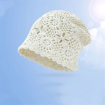 Women Cotton Crochet Slouchy Beanie Hat Handmade Knit Cap, Crochet Travel Photography Knitted Hat Beige