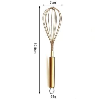 Stainless Steel Egg Whisk with Gold Plating - Ecofriendly Manual Egg Beater, Milk Frother, Hand Blender, Cake Tool and kitchen Gadget – Gold