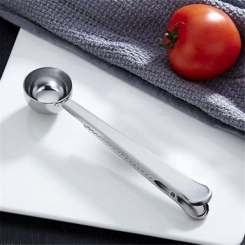 4 Pack of Coffee Scoops, stainless steel measuring scoop, with coffee bag clip, suitable for ground coffee, espresso beans, milk powder, protein powder