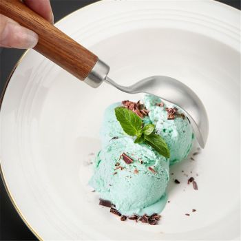 2 pack Small Cylindrical Ice Cream Scoop Stainless Steel with Wood Handle, stainless steel Ice Scoop for Freezer