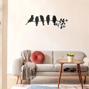2 pack ferraycle iron Bird Wall Art - Birds on Branch with Leaves - iron Sculpture Wall Hanging Sign for Balcony, Garden, Home Decor(Black)