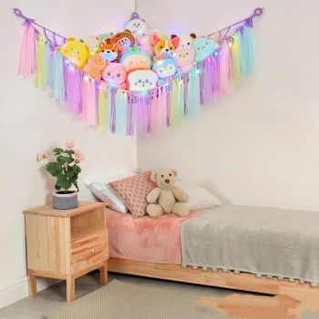 Stuffed Animals Net or Hammock, Toy Hammock Hanging Stuffed Animals Storage Organizer Holder Room Décor for Nursery Kids Bedroom（only bag,without LED strip）