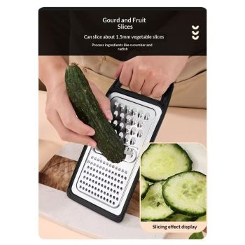 Chef Aid Grater Frame, black, Rectangular, Non-Slip, Multifunction Tool for Kitchen Prep（24.5 x 11cm）