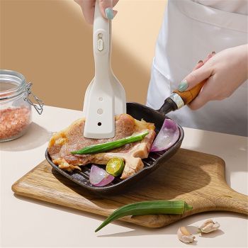 2-in-1 Silicone Spatula Tongs - Heat-Resistant Food Turner & Tongs for Flipping Fish, Steak, Pancakes - Non-Scratch, BPA-Free (White)