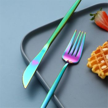 24-Piece Flatware Set, Stainless Steel Knife Fork Spoon Teaspoon Silverware Set, Service for 6, MIrror Rainbow