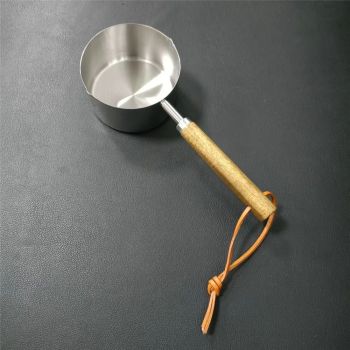 2 pack Mini Sauce Pan Cooking Pot with Wooden Handle, Stainless Steel Small Milk Pan and Butter Warmer, with pour spout,250ml