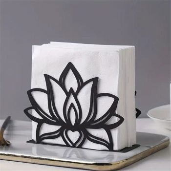 2 pack Lotus Flower Decorative Black iron Napkin Holder for Table, 5.3" x 4" x 1.5" Floral Standing Napkin Holder for Home Kitchen Restaurant Picnic Party Coffee Bar Dining Room（Excluding paper）