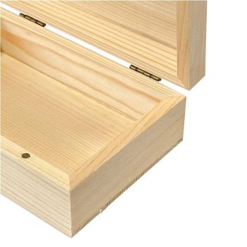 Large Unfinished Wooden Box, 14*9*5cm Natural Unfinished Pine Wood Box with Hinged Lid for DIY Craft Art Hobbies and Home Storage