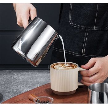 Classics Coffee Pot, 12oz/350ml Stainless Steel Milk Frothing Jug Long Handle Coffeware Pull Flower Toroid Pitcher Milk Warmer Hot Chocolate Maker