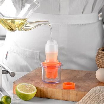 2 Pack Silicone Pressing Oil Bottle Brush with Lid Baking Sauce Bottle Salad Dressing Bottle Barbecue Sauce Brush Oil Pot Home Kitchen Oil Brush Tool (Orange)