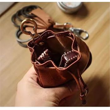 Simple Retro Storage Bag New Leather Drawstring Coin Purse Small Purses Wallets for Women Man Leather Coin Pouch Change Purse Mini Coin Purse Keychain Wallet Mens Coin Pouch (Brown)