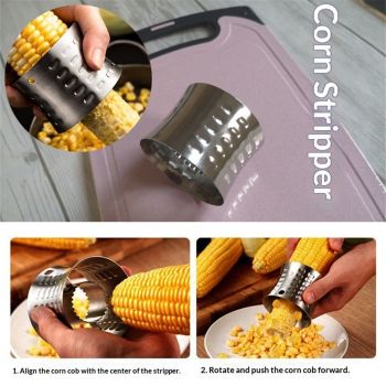 2 pack Premium Stainless Steel Corn Thresher Stripper & Peeler - Magic Corn On The Cob Removal Tool（silvery）