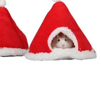 Cat Bed Christmas Hat Cat Tent House Self-Warming Comfortable Triangle Pet Xmas Dog Cave in Winter (Red)