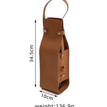 Single Bottle Wine Riveted Carrier, Handmade from Leather, for Wedding, Birthday, Party and Holiday - black