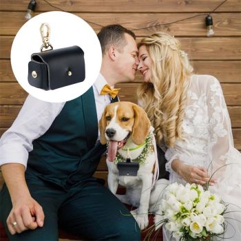 2 pack Black Dog Ring Bearer Pillow - Leather Wedding Ring Holder for Pet Collar - Engagement Proposal Gift（only boxs）